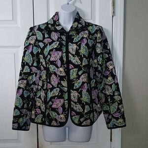 R.Q.T.  light weight Chinese folding fan print quilted jacket Sz S EUC